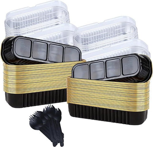 20PCS Rectangle Mini Loaf Pans With Lids,Mini Cake Pans with Lids,Disposable Ramekins Baking Cups Muffin Tins Cupcake Cups For Wedding Birthday Party,6.8oz（Black Gold）