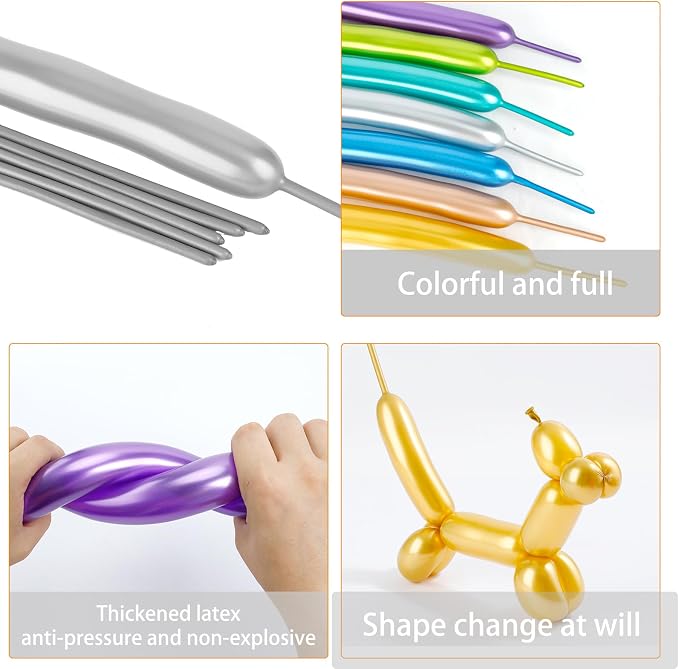 Metallic 260 Balloons - Long Balloons for Arch & Animals, Mix Colors, Kit Includes 50pcs