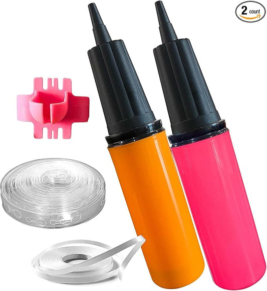 Hand Pump-Balloon Inflator & Kit - 2 Hand Air Pump for Balloons & Garland - Tie Tool, String & Tape for Birthday Party Decorations, Portable Air Pump Inflatables