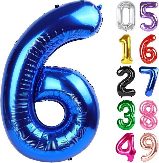Metallic Blue Number 6 Balloon 40 Inch, 6th Birthday Party Decorations for Children, Giant 6 Foil Balloon for Party Supplies
