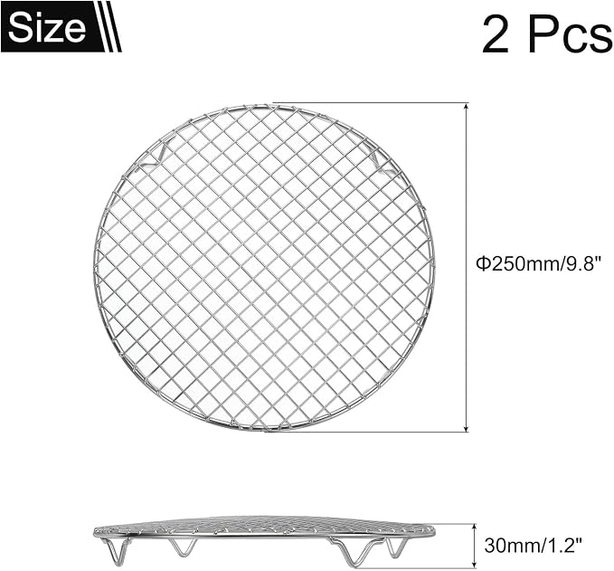 uxcell 2 Pcs Round Cooking Rack 9.8 Inch Dia Stainless Steel Wire Cooling Steamer Rack for Baking Canning Cooking Roasting Cooling Grilling Drying, Silver
