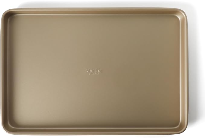 Martha Stewart Gallen 17 x 11 Inch Nonstick Carbon Steel Cookie Sheet – Champagne, Durable Bakeware for Even Baking and Easy Cleanup