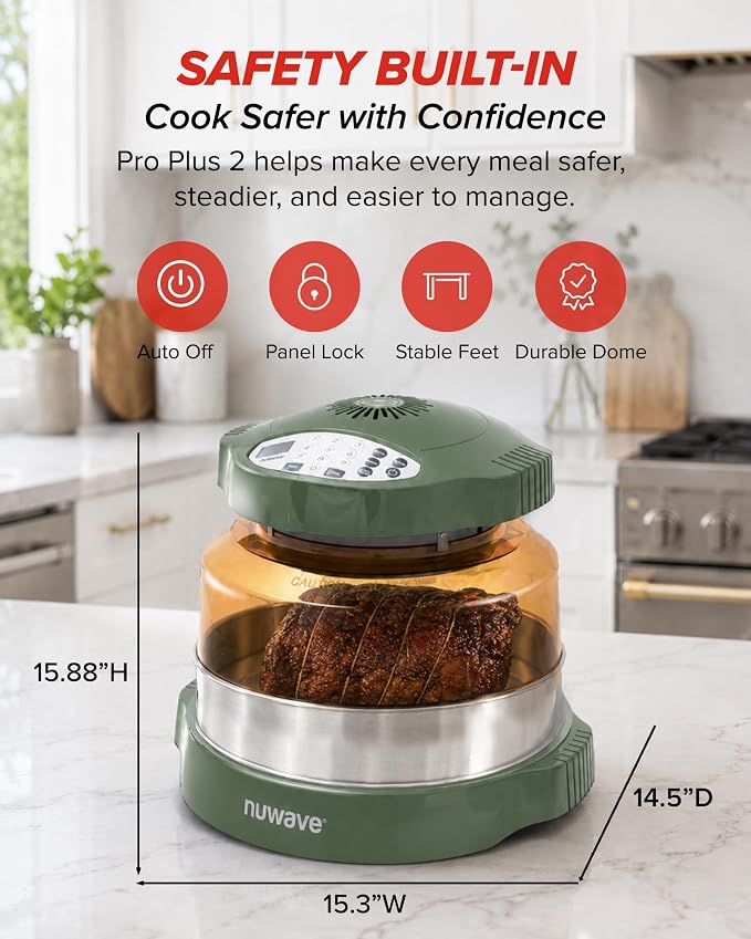 Nuwave Pro Plus 2 Countertop Infrared Oven with Stainless Steel Extender Ring, Triple Combo Cooking Power, Adjustable Temperature Control, Large Capacity Roaster, Air Fryer & Convection Oven, 20675V01