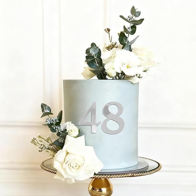 Large Acrylic Cake Numbers Toppers, 10 Pcs DIY Cupcake Toppers, 0-9 Cake Decoration for Birthday Wedding Party Baby Shower(Sliver)