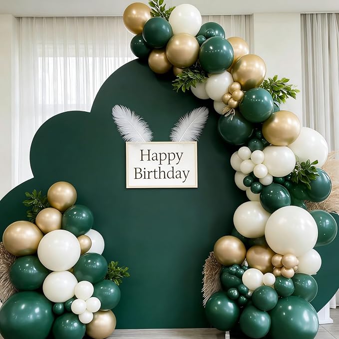 143pcs Emerald Green White Gold Balloon Garland Arch Kit Dark Green White Gold Balloons for Jungle Safari Wedding Graduation Birthday Party Decorations