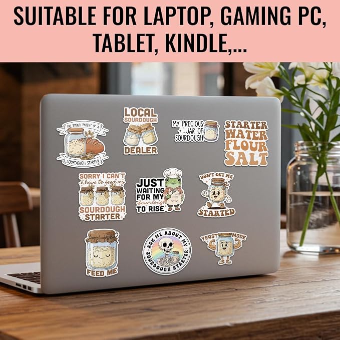 TODOLIA (10Pcs-3in) Sourdough Starter Sticker Pack, Funny Sourdough Bread Baker Sticker, Baking Lover Baker Gift, Bakery Decoration for Jar Water Bottle Laptop Helmet Farm Stand Vehicles