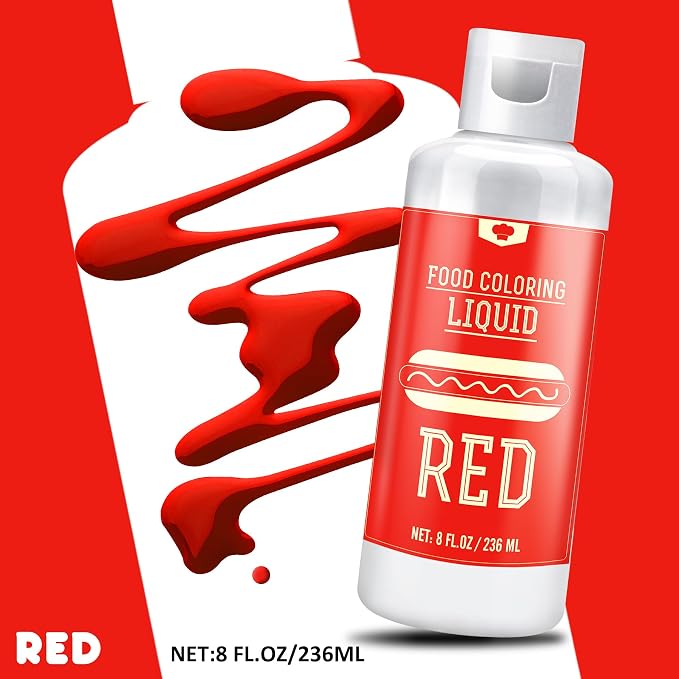 Food Coloring - 240ml Liquid Vivid Food Coloring for Baking, Cake Decorating, Icing, Cookie, Fondant and Macaron - Tasteless Concentrated Food Color Dye for DIY Soap Making and Crafts (Red)