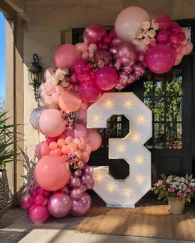450Pcs Pink Balloons Garland Arch Kit - 18 12 10 5 Inch Different Sizes Hot Pink Metallic Pink Shades of Pink Latex Balloon for Girl Birthday Baby Shower Princess Wedding Party Decorations