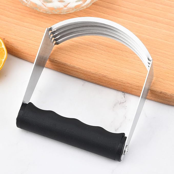 2er Pack Stainless Steel Pastry Blender Cutter and Bench Scraper Set, Efficient Multipurpose Kitchen Baking Tool with Ergonomic Grip Handle for Nut, Pie and Dough Processing (Cutter)