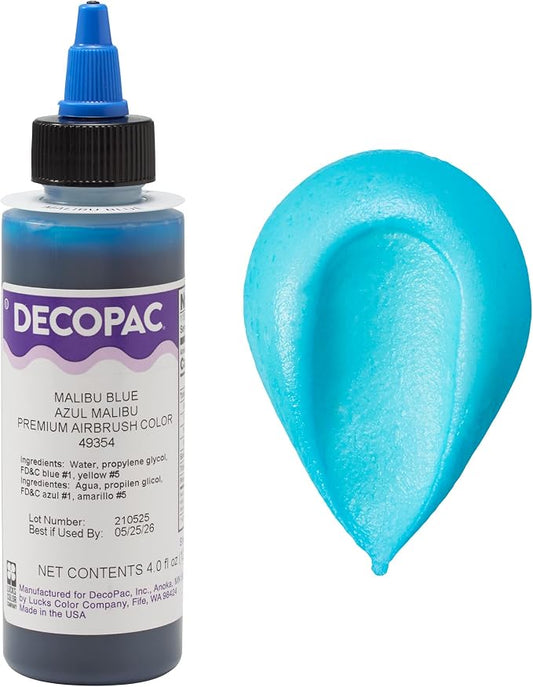 DECOPAC Food Coloring, Airbrush Food Color, Edible Airbrush For Cake Decorating, Cookie Airbrush Coloring, Food Airbrush Kit Add-on, Airbrushes For Cake Decorating 4 Fl Oz - Malibu Blue