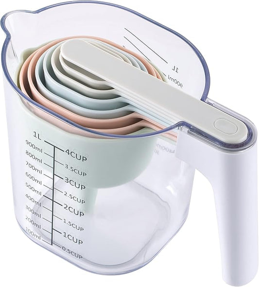 COOK WITH COLOR Measuring Cup Set - 9 PC. Nesting Stackable Liquid Measure Cup, Dry Measuring Cups and Spoons with Funnel and Scraper (Pastel)