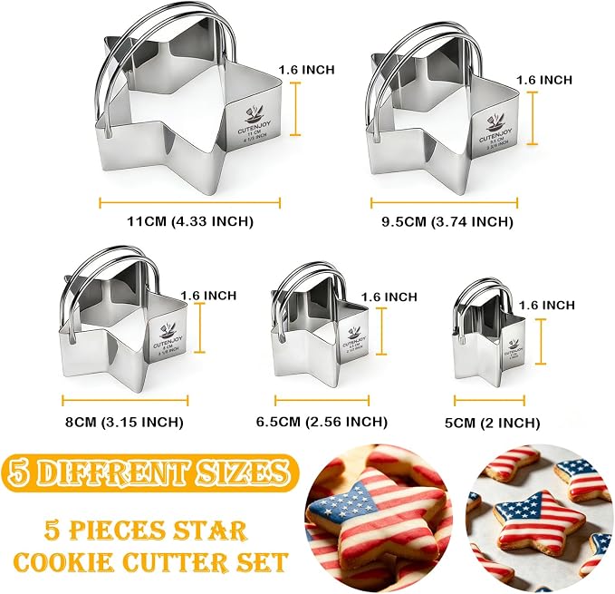 Star Cookie Cutters (5 Pieces/Set),Biscuit Cutter Set with Handle and Big Ring, Professional Baking Dough Cutter Tools for Cakes, Sandwiches, Donuts, Dumplings