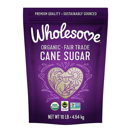 Wholesome Sweeteners 10-Pound Organic Cane Sugar, Fair Trade, Non GMO, Gluten Free, Pure & Vegan, for Baking and Sweetening