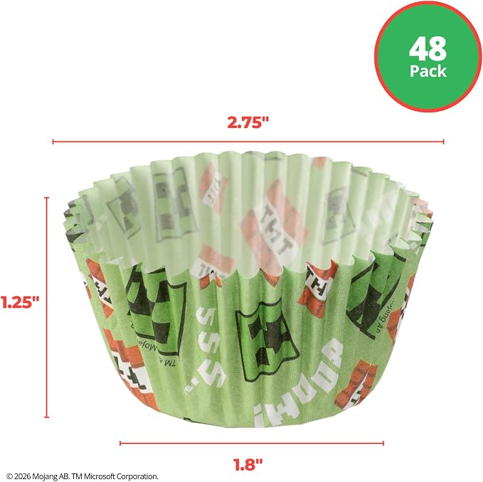 48 x Minecraft Baking Cups By DecoPac | Standard Size Cupcake Liners | TNT Block | Greaseproof Paper Cases for Cupcakes, 1.8" x 1.25", Pack of 48