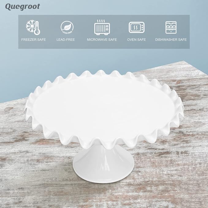 12-Inch Porcelain Round Cake Stand - White Dessert Stand for Wedding, Birthday Party