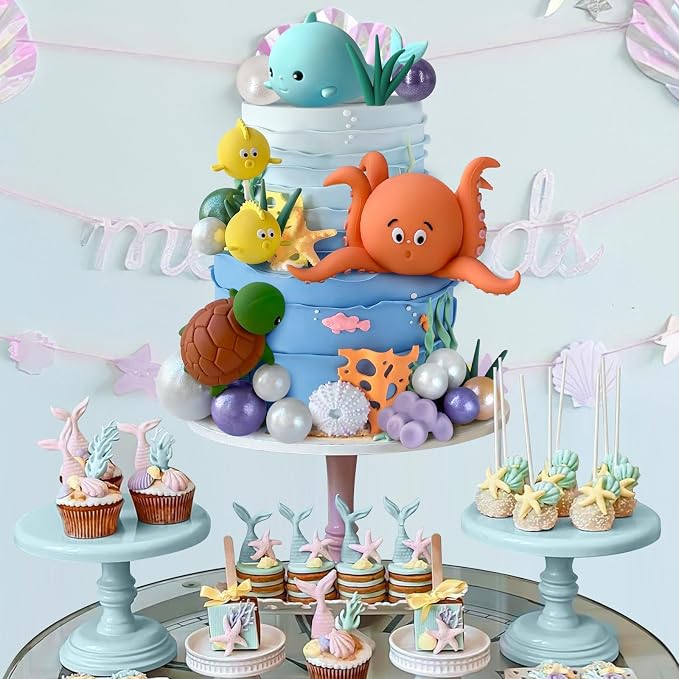 23 PCS Under the Sea Cake Decorations Ocean Animals Cake Topper with Cake Balls Decorations for Under the Sea Theme Boys Girls Baby Shower Birthday Party Supplies