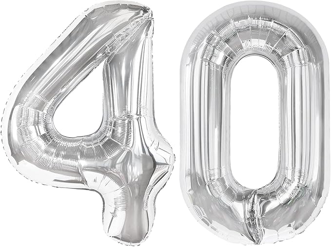 Silver Number 40 Balloon 40 inch, 40 Number Balloons, 40th Silver Birthday Decorations for Girls Boys Kids, 40 Year Old Women Men Silver Party Supplies