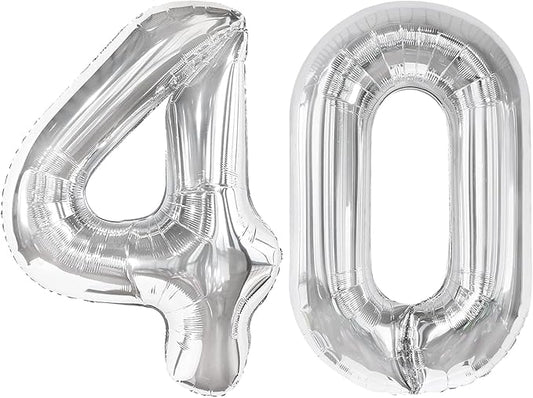 Silver Number 40 Balloon 40 inch, 40 Number Balloons, 40th Silver Birthday Decorations for Girls Boys Kids, 40 Year Old Women Men Silver Party Supplies