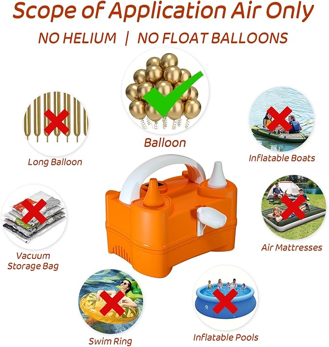 Electric Balloon Pump for Party Decorations – Portable Inflator, Auto Shutoff, Balloon Air Pump Dual Nozzle Rose Red 110V 600W ﻿