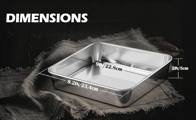 Leonyo Stainless Steel 9x9 Baking Pan, 4 Pack Metal 9IN x 9IN Square Cake Pan, Commercial Brownie Pans Baking Dish for Cornbread, Banana Bread, Lemon Bars, Dishwasher Safe