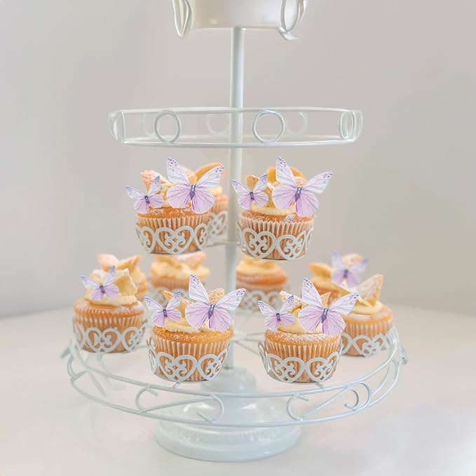 Gyufise 72Pcs Edible Cupcake Toppers - Butterfly Shaped Cake Decoration Picks for Baby Shower, Kids Birthday Party - Purple
