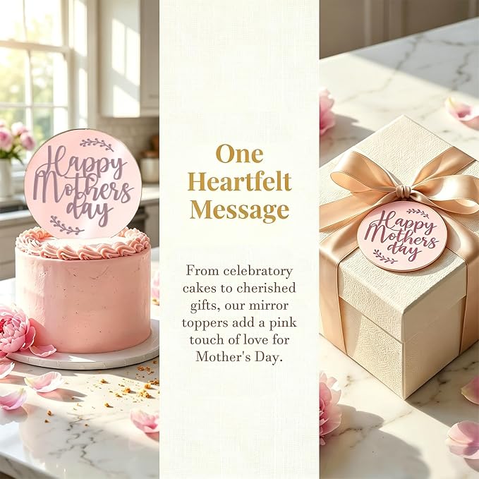 Wootkey 20 Pcs Acrylic Happy Mothers Day Cupcake Toppers Rose Gold Mirror Cake Toppers for Mothers Day Cake Decorations DIY Gift Dessert Arrangements Decor
