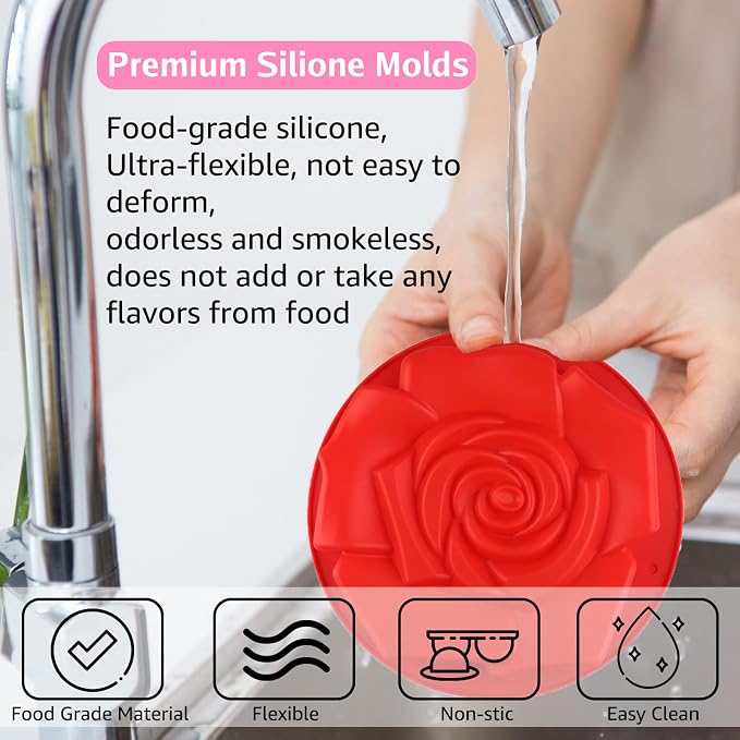 Joyeee 11.8'' Rose Flower Cake Mold Pan, Silicone Baking Mold for Birthday Cake, Muffin, Bread, Pie, Flan, Tart, Mousse, Cheesecake - Non-Stick Baking Trays - Great For Parties, Holidays