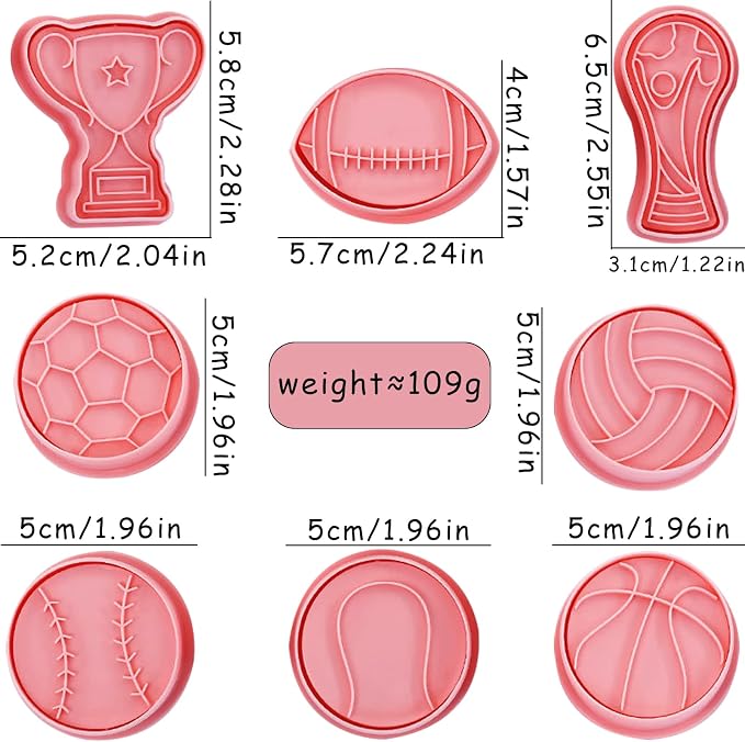 8 Pcs Sports Ball Cookie Cookie Stamps with Plunger Cutters Set 3D Cartoon Cute Soccer Basketball Biscuit Cutter Cookie Stamps for Party Baking Decorating Fondant Muffins Cheese Candy