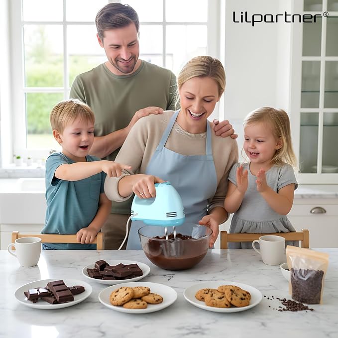 LILPARTNER Hand Mixer Electric, Ultra Power Kitchen Hand Mixer With 7-Speed & 5 Stainless Steel Accessories for Whipping Dough, Cream, Cake, Dishwasher Safe, Light Blue