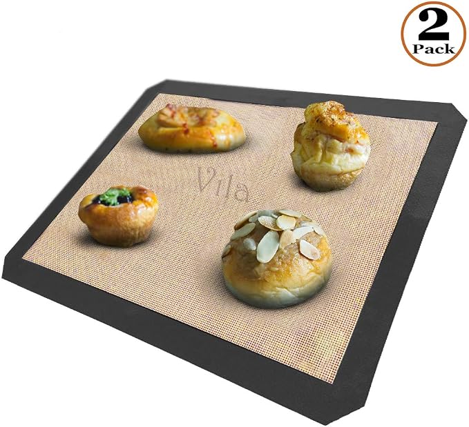 Vila 2 Pack Baking Mats, 12” x 17”, Tray Pan Liner for Healthy Dishes, Reusable Non-Stick Cookie Sheets, Perfect for Macarons, Dog, Cat, Parrot Treats, Pastry, Bread, Bun making