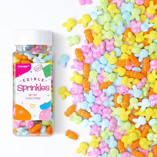 Edible Bunny & Carrot Sprinkles for Cake Decorations, 3.52oz Easter Sprinkles for Cupcakes Topper Baking Cookies Easter Spring Party Supplies Birthday Celebrations