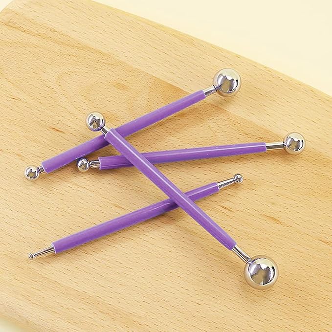 4 x Fondant Cake Decorating Clay Flower Sugarcraft Ball Model DIY Tool 8 Sizes (Purple)