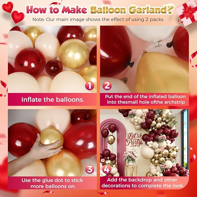 Burgundy Balloon Arch Garland Kit 163pcs, Burgundy Maroon Sand White Metallic Gold Latex Balloons Arch Kit for Birthday Graduation Maroon Wedding Valentines Day Anniversary Party Decorations