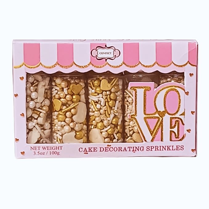 Confect Neutral Baby Shower Sprinkles | Gander Reveal Sprinkles | Mix Gold, Silver, Pearl & Mint Green Sprinkles | Pack of 5 Edible Sprinkle | Vegan, Gluten-Free, Nut-Free, Soy-Free, Dairy-Free, Palm Oil-Free - 5 Oz