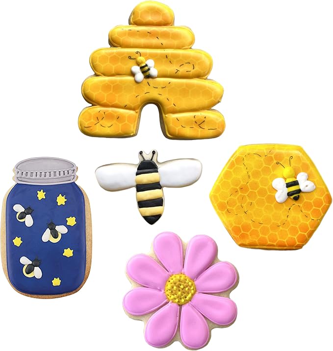 Ann Clark Bee Cookie Cutters 5-Pc. Set (Bee, Beehive, Small Flower, Honeycomb, Honey Jar) Made in the USA