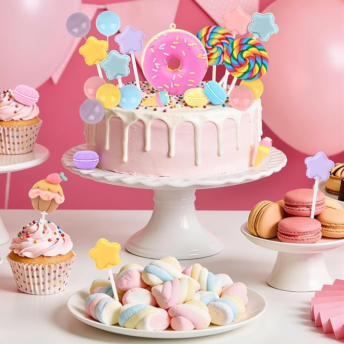 Hooqict 26Pcs Candy Cake Decorations Set with Ice Cream Lollipop Donut Candyland Cake Toppers & Cupcake Toppers for Kids Girls Candy Themed Party Decorations Sweet Candyland Birthday Party Supplies
