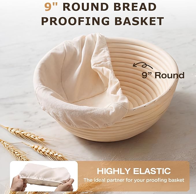 Koackl Bread Proofing Cover - 6 Pack Basket Linen Cloths, Reusable Cotton Bread Proofing Liners for Sourdough Baking, 9" Compatible with Round Banneton Baskets