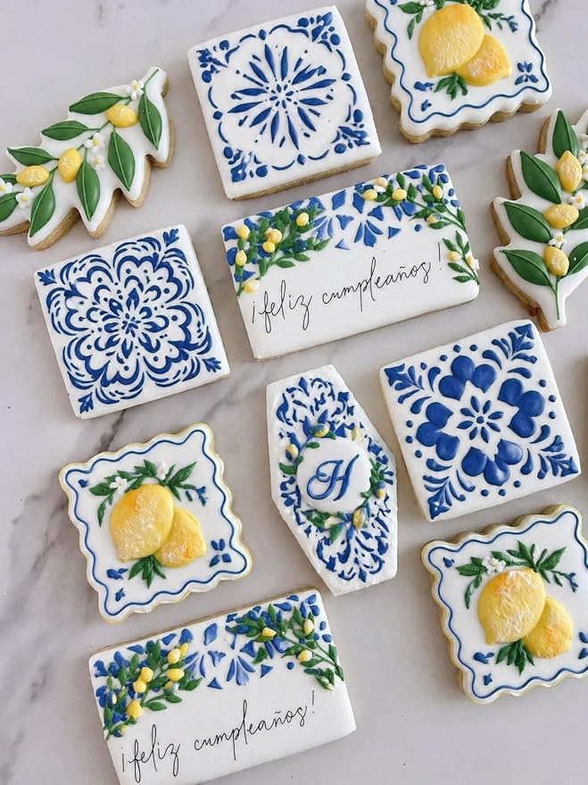 24 Pack Scroll Tile Stencils, 4 Inch Reusable Moroccan Scroll Tile Stencils for Painting Floors, Walls, Furniture, Crafts, Cake Decorating - Azulejo Tile Pattern Templates for DIY Home Decor & Baking