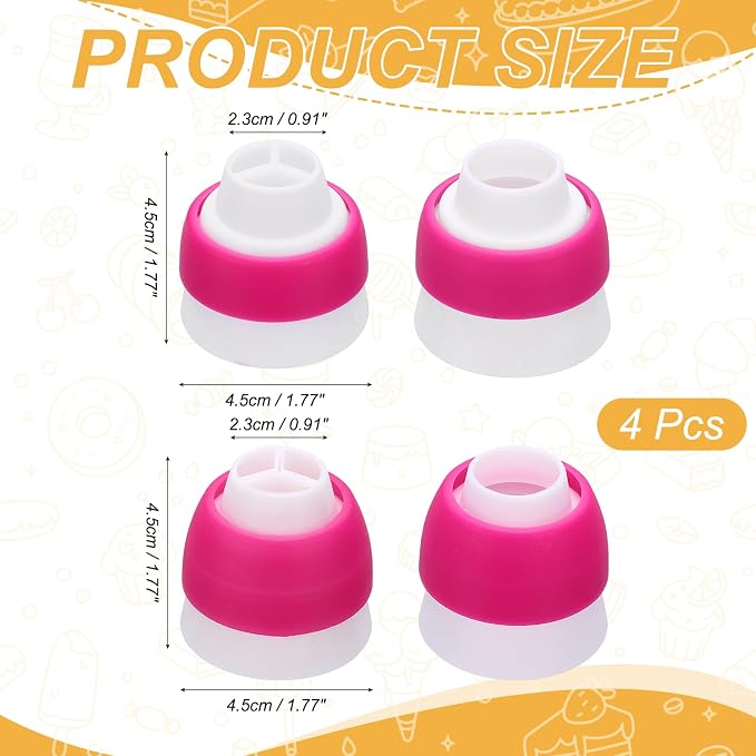 uxcell 4 Pcs Piping Tip Coupler, Plastic 3 and 1 Color Couplers Icing Frosting Piping Bag Reusable Cake Baker Decor Tools Kit for Pastry Cupcake Tips Russian Flower Mouth Nozzle, Rose Red