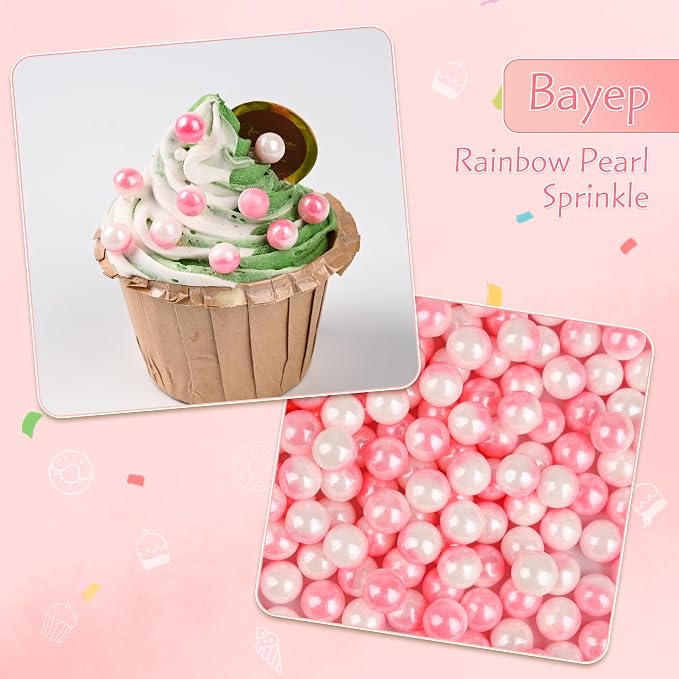 Edible Pearls for Cake Decorating Pink & White Sprinkles for Cookies, Baking, Ice Cream, Cupcake Topper Pearl Sprinkles Perfect for Wedding Party Valentines Christmas Holiday Supplies 3.52 Ounce