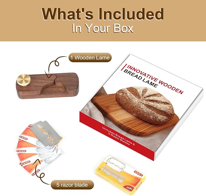 Magnetic Wooden Bread Lame,Hand Crafted Sourdough Scoring Tool with 5 Razor Blades,Bread Scorer Dough Scoring Knife for Bread Baking