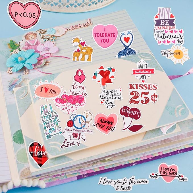 FaCraft Valentines Day Stickers - Love Sticker Scrapbook Stickers for Laptop Gift Box Envelopes Seal I Love You Card, Couple Daily Planner, Weeding Scrapbooking Supplies Valentine Sticker