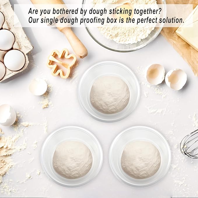 BSTKEY Round Pizza Dough Proofing Boxes, Set of 9 Stackable Food Storage Containers with Lid, 1100ml Clear Plastic Tray Fits for 300 Gram Pizza Dough, For Making 12-16" Pizzas