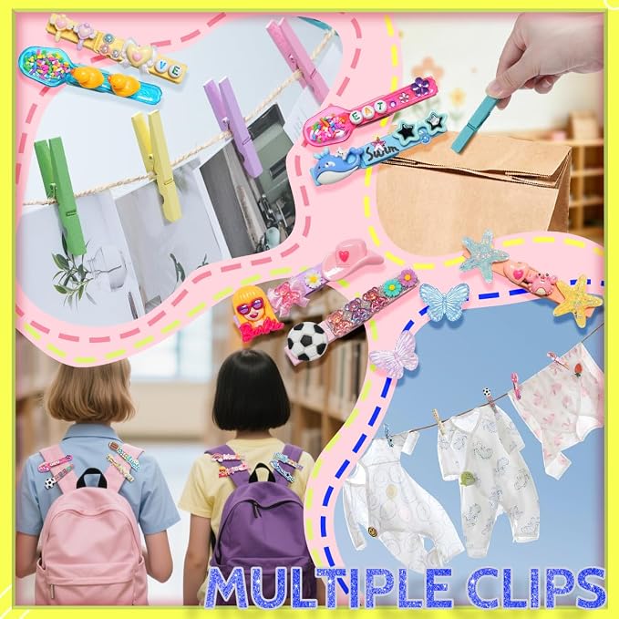 Cheer Pins, 100 pcs Clothes Pins Wooden & 350+ pcs Charms Kit, Team Diy | Wider Variety of Accessories, Fit Team of 20+People, Fade-resistant Charms, Cheer Pins for Cheerleaders, Craft, Decoration