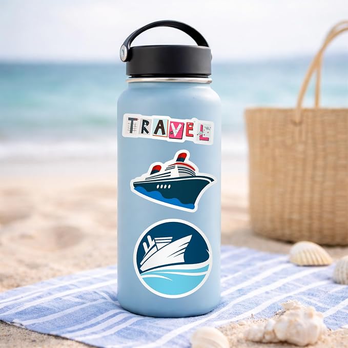 50 Pcs Cruise Travel Stickers for Scrapbooking, Waterproof Vinyl Nautical Ocean Stickers for Laptops Water Bottles Journals, Blue Aesthetic Cruise Ship Decals for Adults