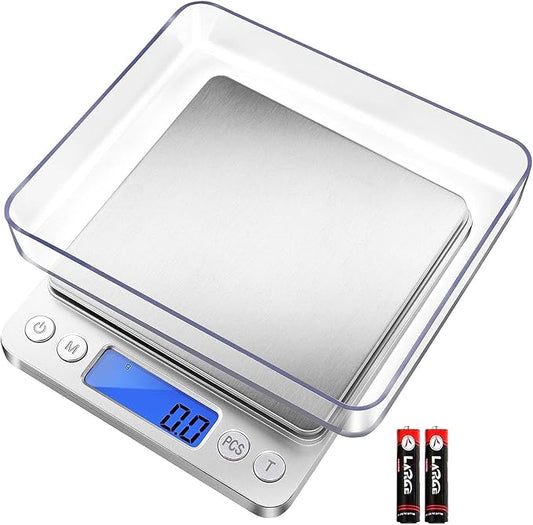 Fuzion Small Gram Scale 3000g, Digital Kitchen Food Scale, Gram and Ounce | 0.1g Accuracy, 6 Modes, 2 Trays Included, LCD Display, Tare, Piece Counting, For Food, Coffee, Cooking, Herb, Reptiles, Coins
