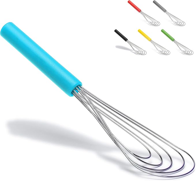 Flat Whisk Silicone Handle Non Slip 10" - 5 Wires Whisk with 10 Heads for Kitchen Cooking Color by Jell-Cell (Sky Blue)
