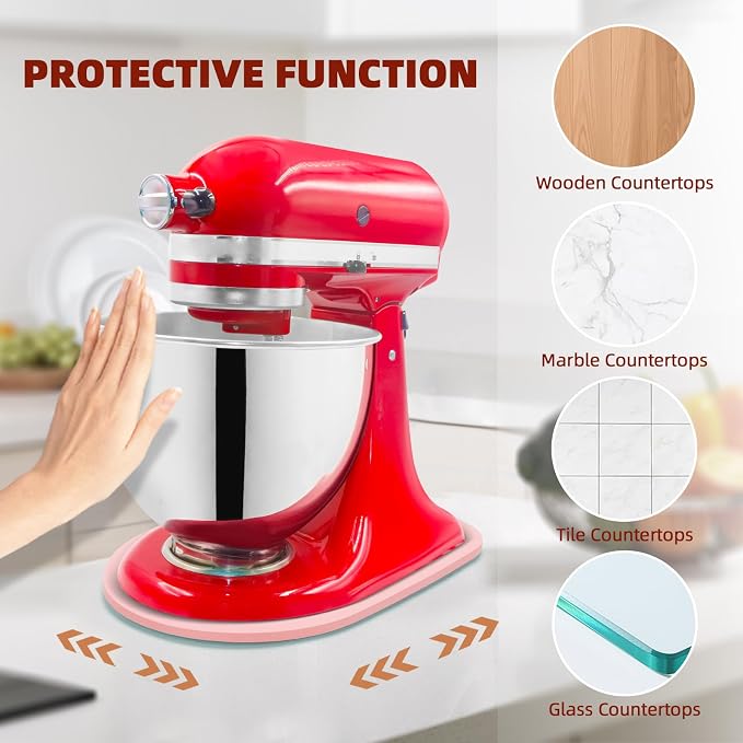 Mixer Slider Compatible with 4.5-5 QT Kitchen Aid Stand Mixers, Kitchen Countertop Storage Mover Sliding Caddy Mixer Slider Mat for Kitchen Aid Stand Mixer Accessories Attachment (Pink)