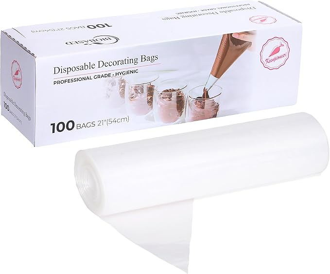 Keenpioneer Disposable Piping Bags, Biobased, 21 Inch, Extra Thick Cake Decorating Pastry Bags, Pack of 100 in a Dispenser Box, Clear, Professional Grade for Chefs and Home Bakers