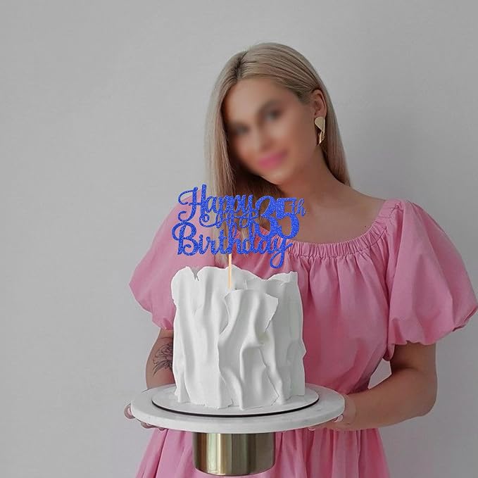 1 PCS Happy 35th Birthday Cake Topper Glitter Cheers to 35 Years Birthday Cake Pick Thirty Five 35 Fabulous Cake Decoration for Happy 35th Birthday Theme Party Decorations Supplies Blue